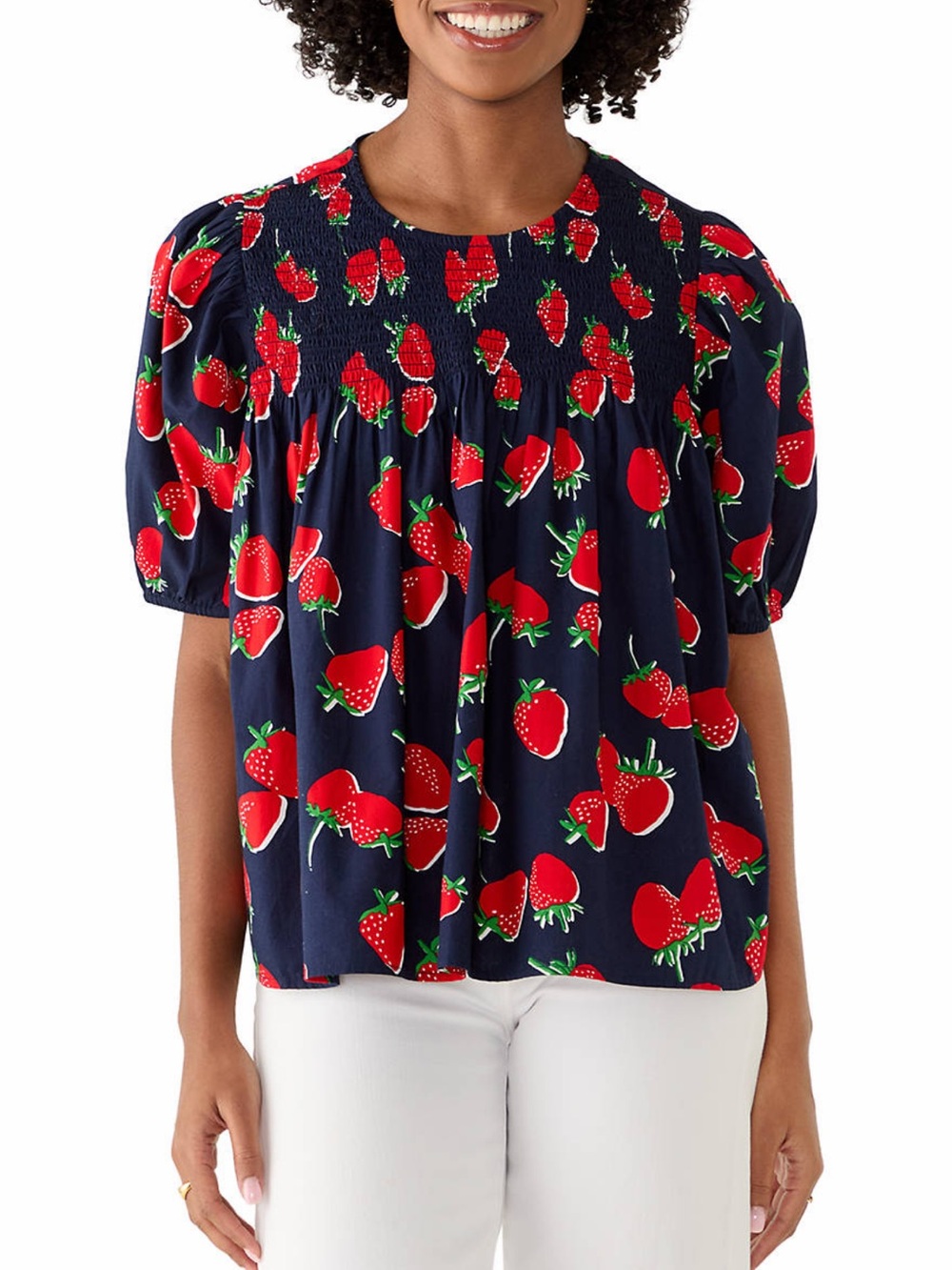 crown & ivy Navy Top with Red Strawberry Print